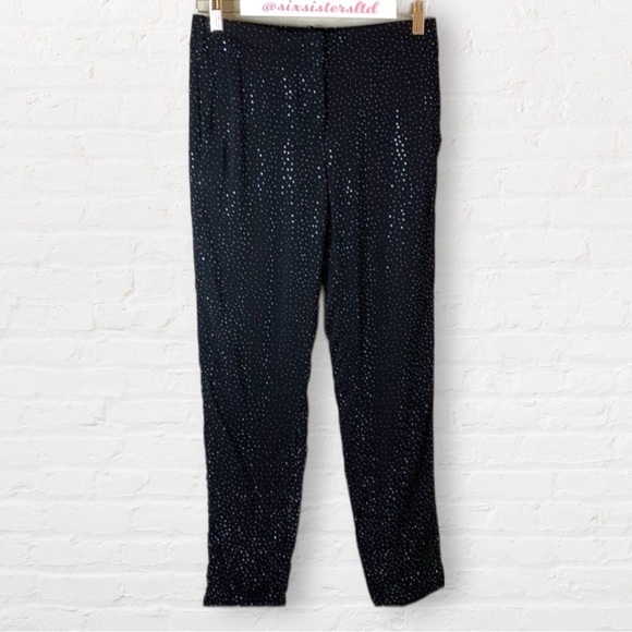 H&m blue rhinestone studded pants narrow legs front zipper button closure - Picture 1 of 8